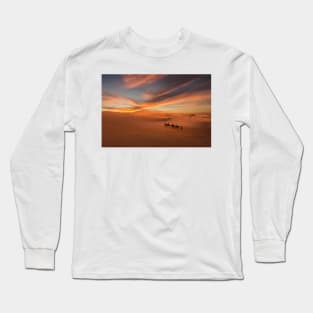 Camel caravan in Sahara desert at sunset Long Sleeve T-Shirt